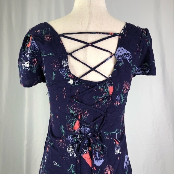 Modcloth sheath dress gnomes mushrooms cottagecore bustier back pockets! XXS - Picture 7 of 12